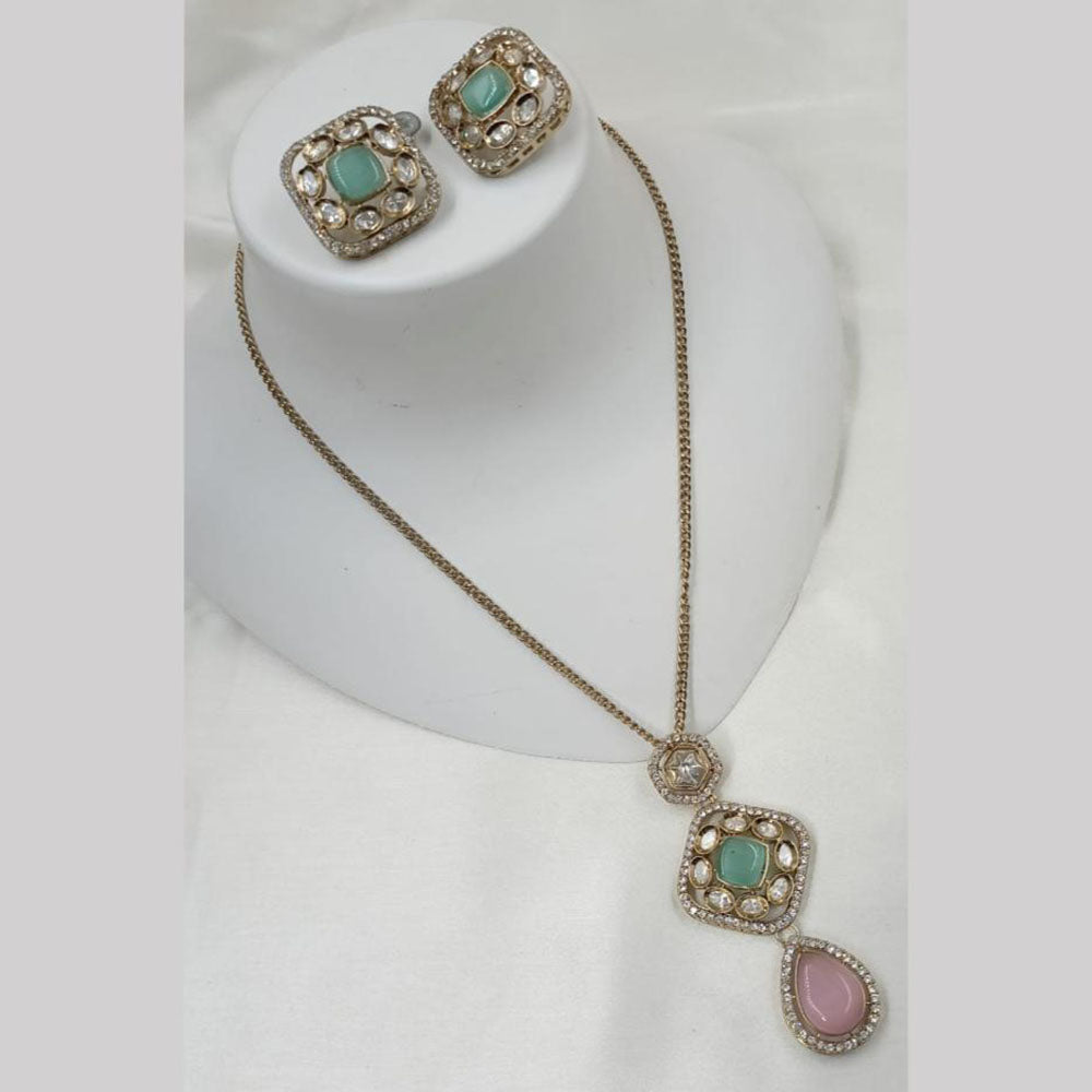 NAFJ Gold Plated Kundan Chain Pendant Set