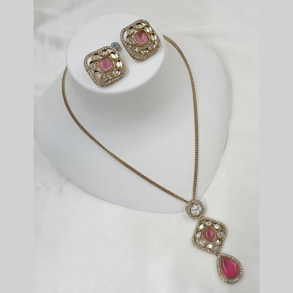 NAFJ Gold Plated Kundan Chain Pendant Set