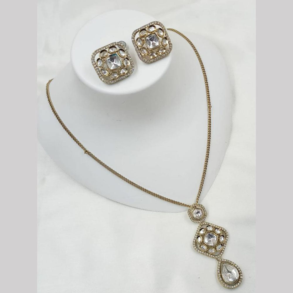 NAFJ Gold Plated Kundan Chain Pendant Set