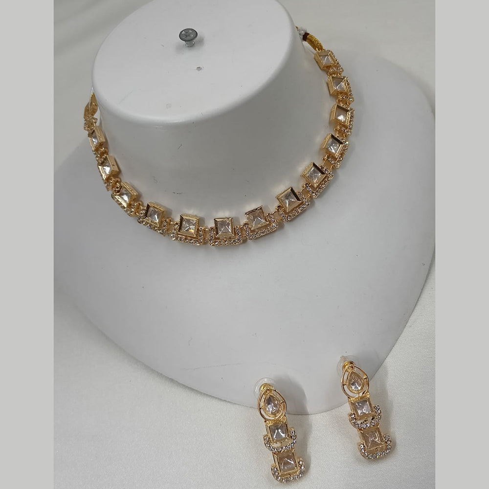 NAFJ Gold Plated Polki Kundan Stone Choker Necklace Set