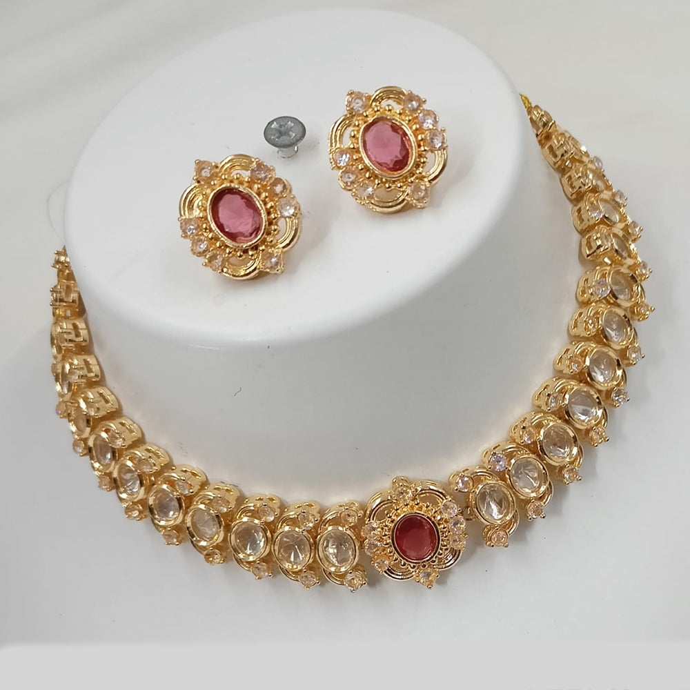 NAFJ Gold Plated Polki Kundan Stone Choker Necklace Set