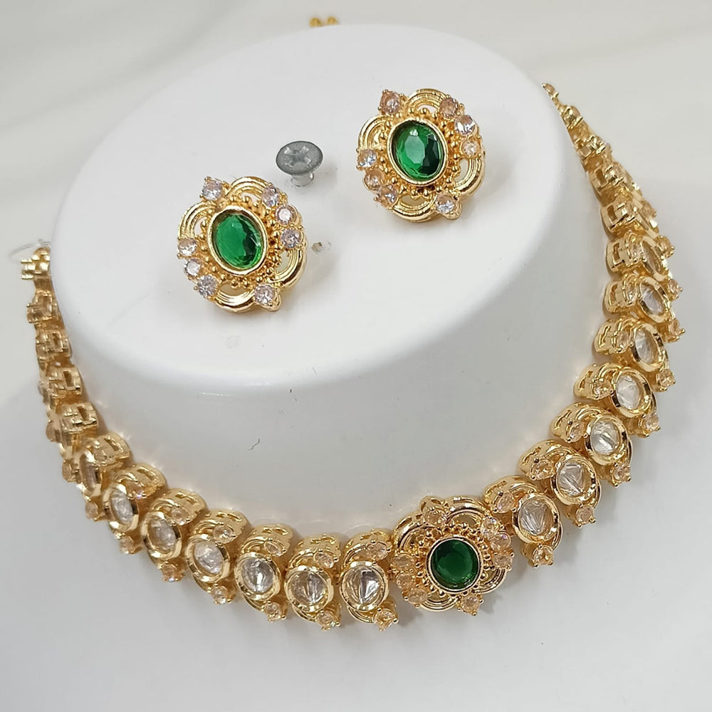 NAFJ Gold Plated Polki Kundan Stone Choker Necklace Set