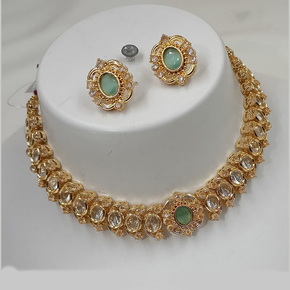 NAFJ Gold Plated Polki Kundan Stone Choker Necklace Set