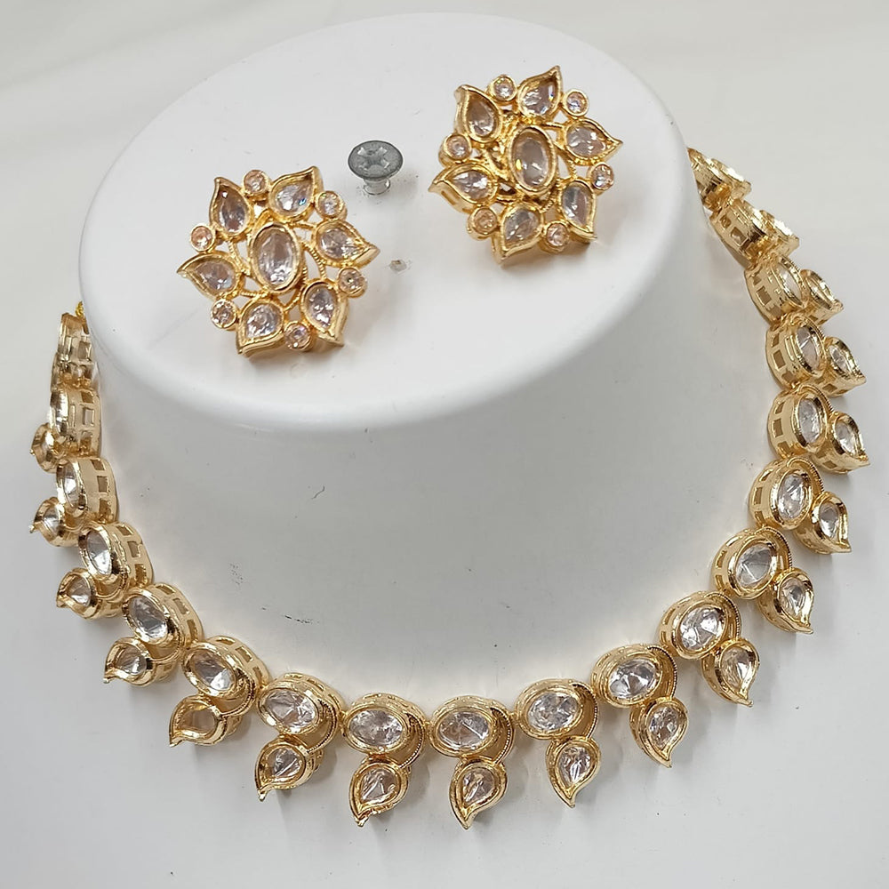 NAFJ Gold Plated Polki Kundan Stone Choker Necklace Set