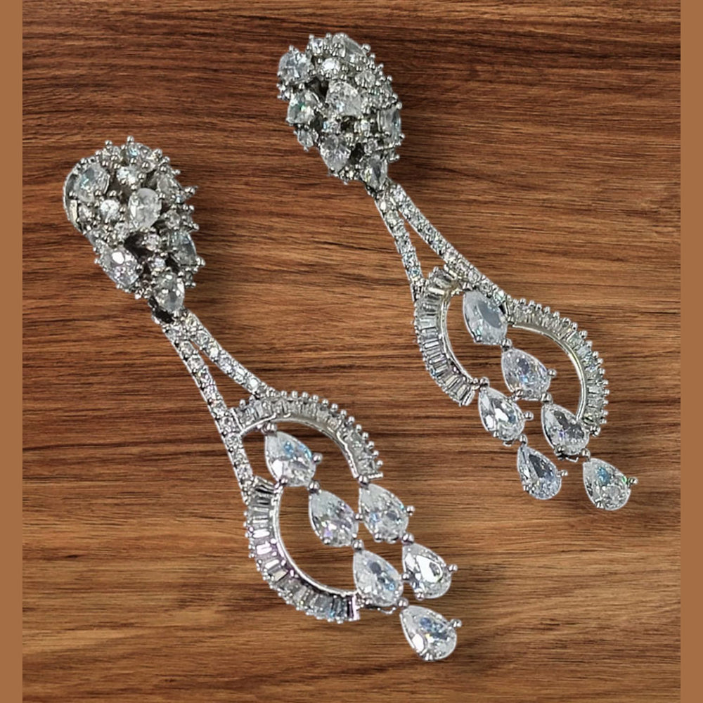 NAFJ Silver Plated American Diamond Dangler Earrings