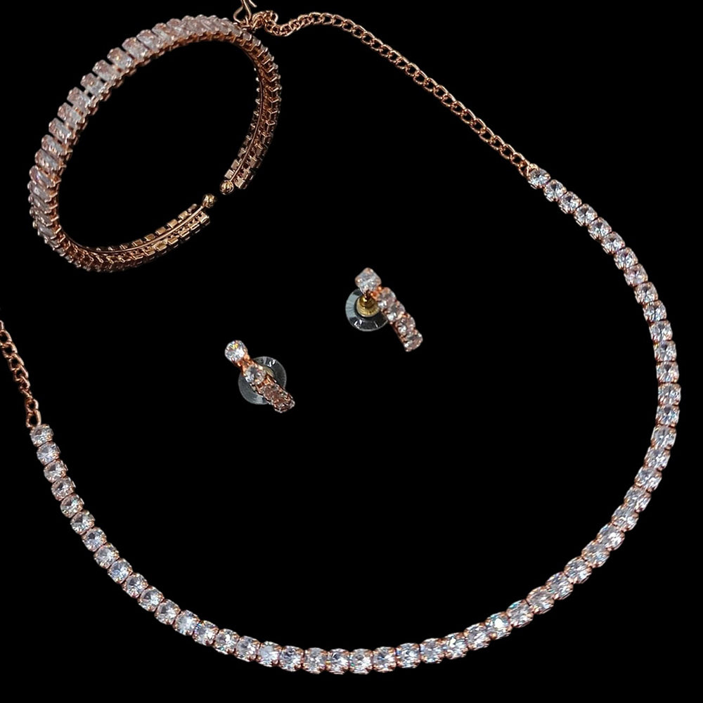 NAFJ Rose Gold \ Silver Plated American Diamond Combo Set