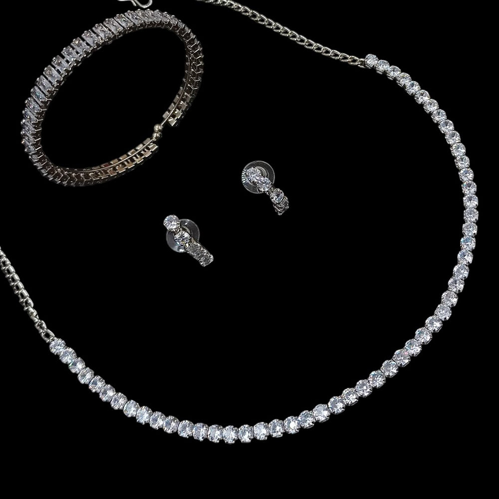 NAFJ Rose Gold \ Silver Plated American Diamond Combo Set