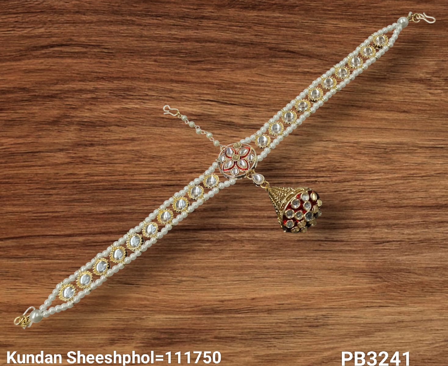 NAFJ Gold Plated Kundan Stone And PearlsMeenakari  Damini Maangtikka