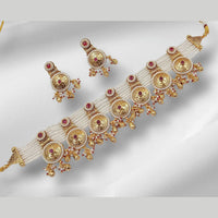 NAFJ Gold Plated Pota Stone And Pearl Choker Necklace Set 