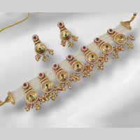 NAFJ Gold Plated Pota Stone And Pearl Choker Necklace Set