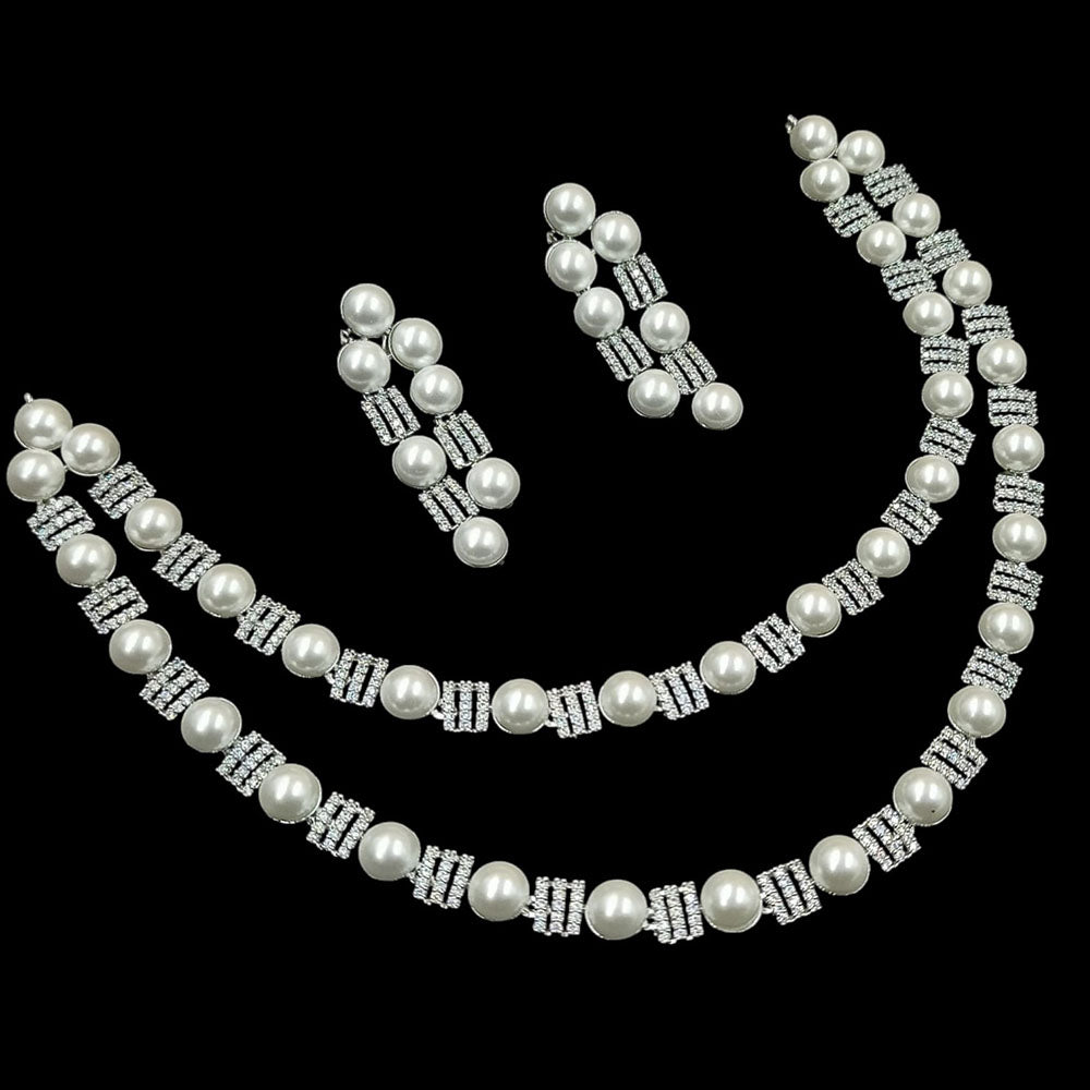 NAFJ Silver Plated Austrian Stone And Beads Necklace Set