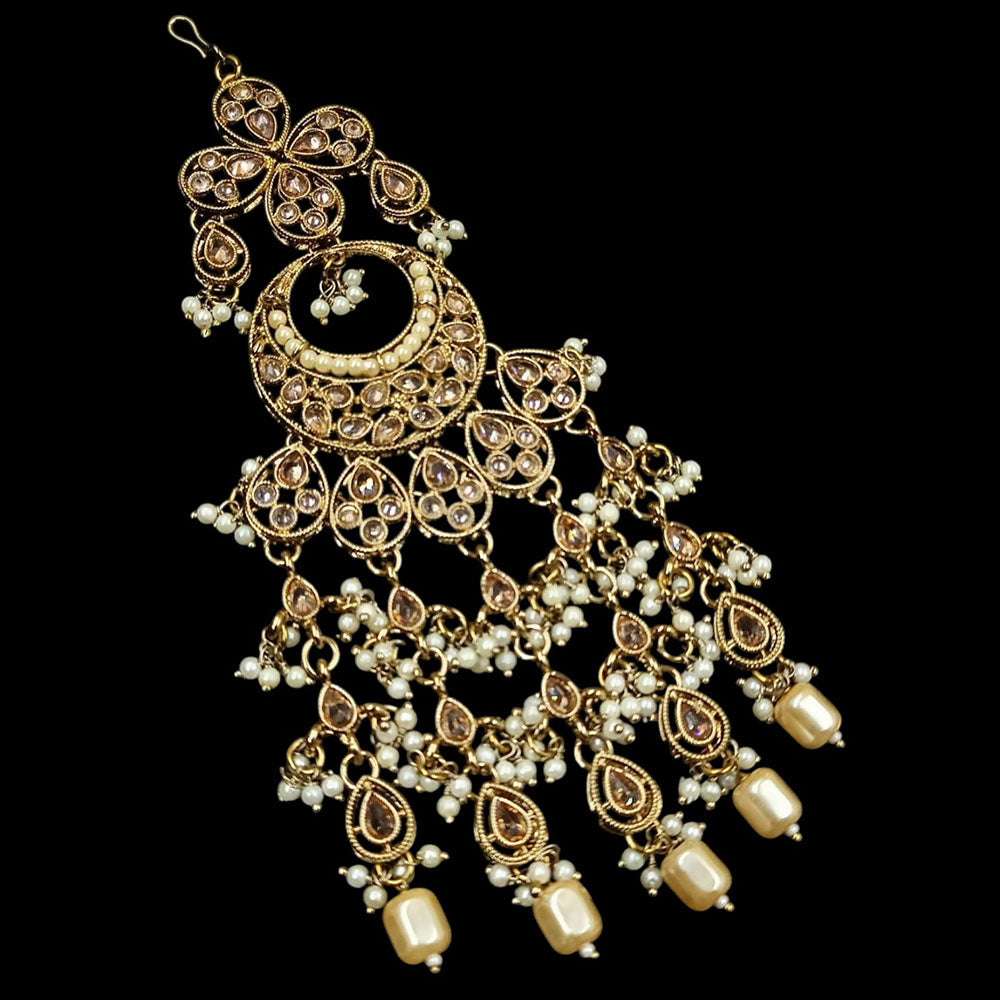 NAFJ Gold Plated Crystal Stone And Pearls Pasa