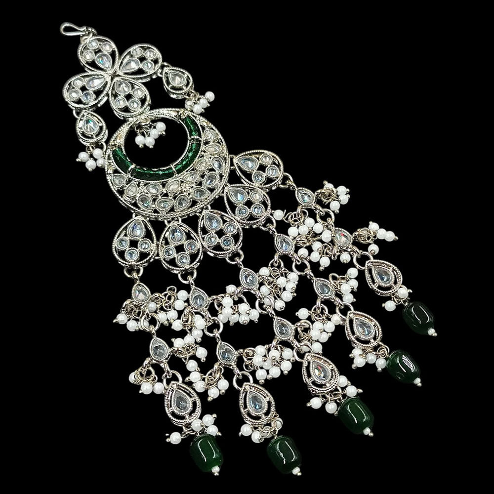 NAFJ Silver Plated Crystal Stone And Pearls Pasa