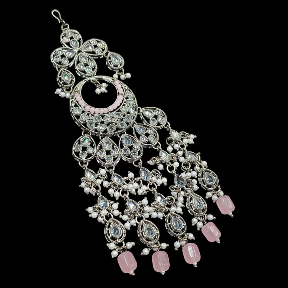 NAFJ Silver Plated Crystal Stone And Pearls Pasa