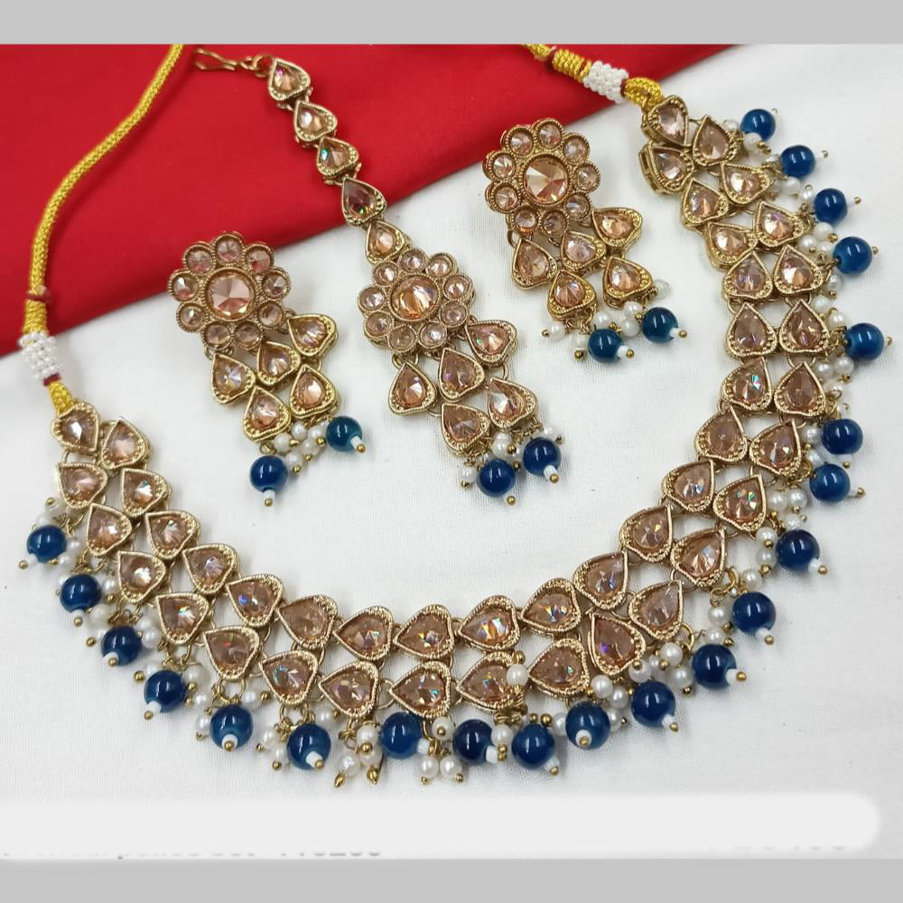 NAFJ Gold Plated Crystal Pearl And Beads Necklace Set