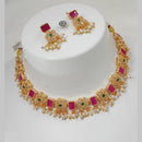 NAFJ Gold Plated Crystal And Pearl Choker Necklace Set 