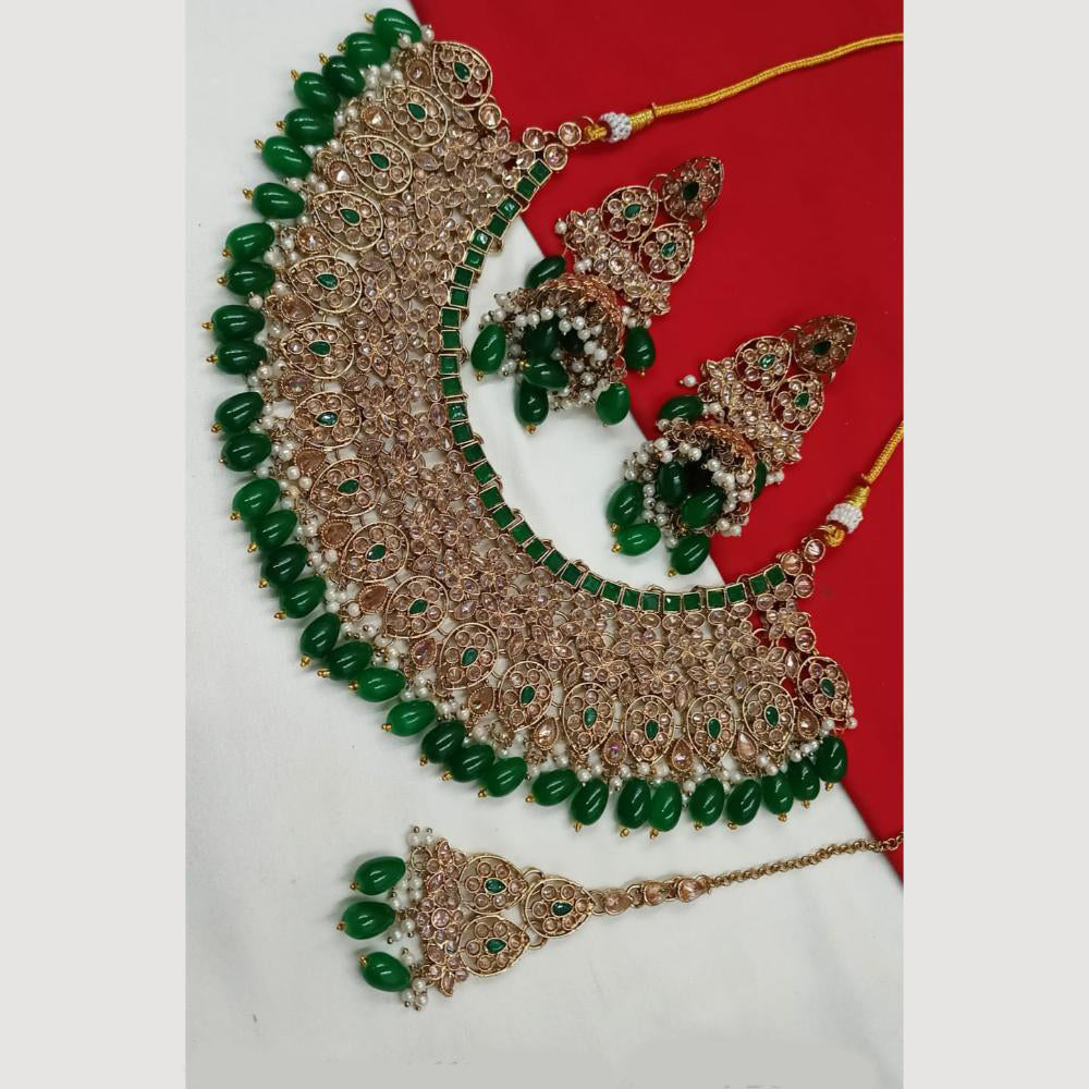 NAFJ Gold Plated Crystal Pearl And Beads Necklace Set