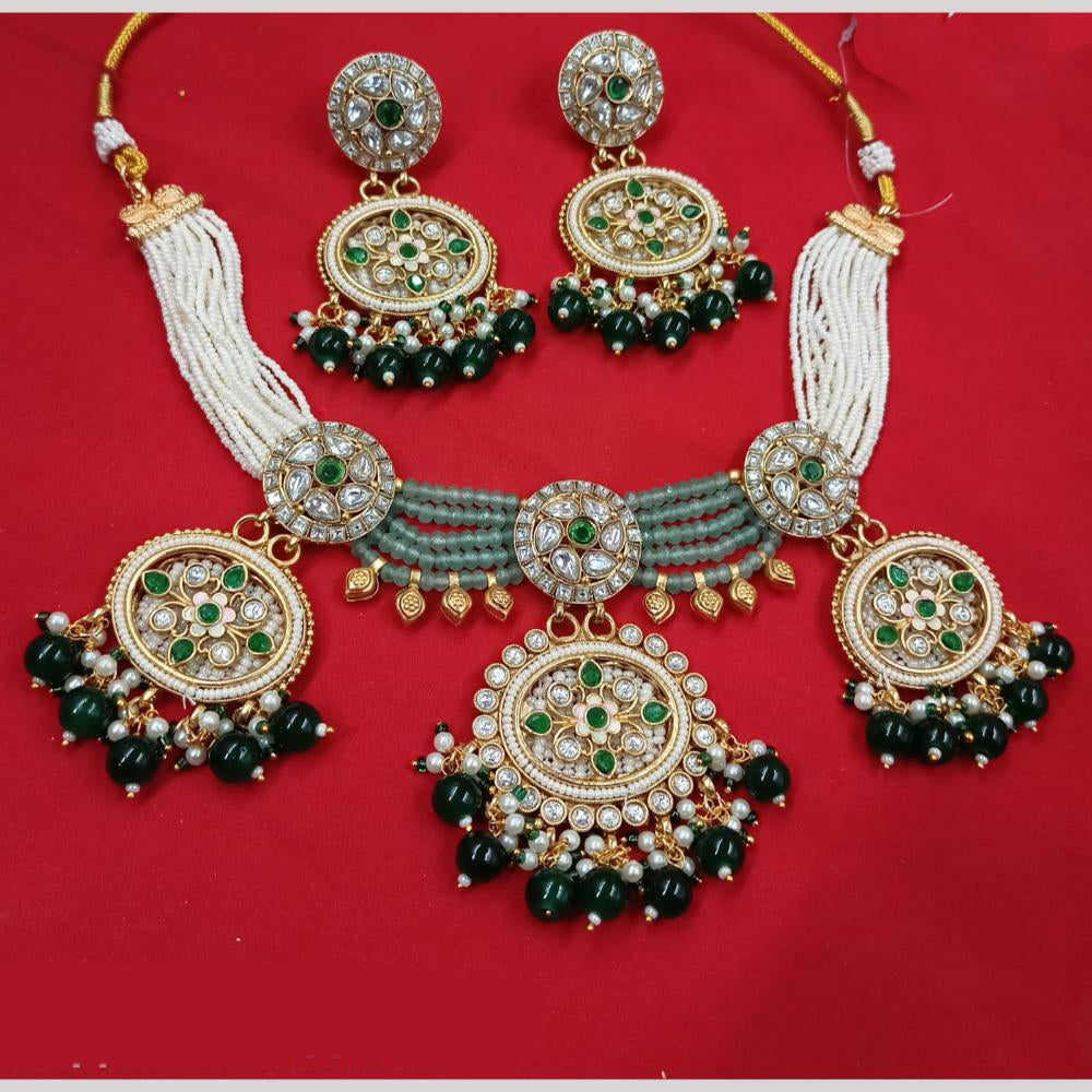 NAFJ Gold Plated Kundan And Pota Pearl Meenakari Necklace Set