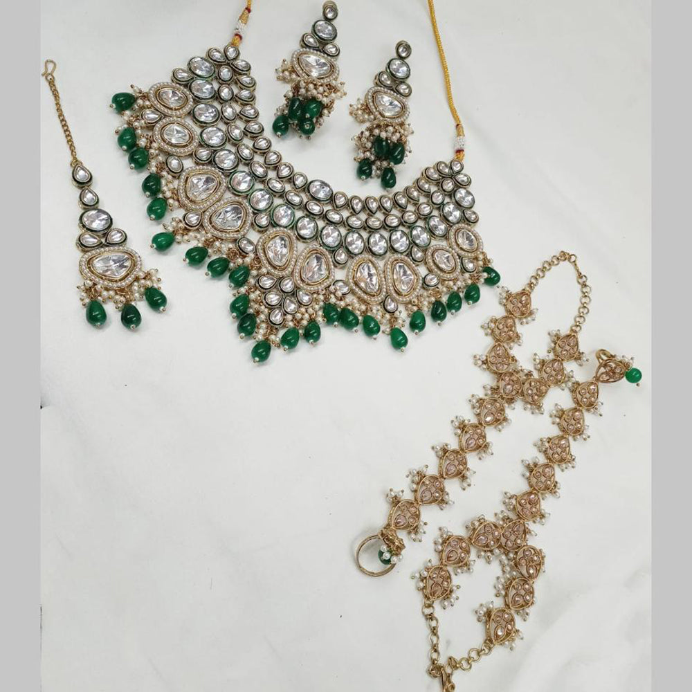 NAFJ Gold Plated Kundan Pearl And Beads Necklace Set
