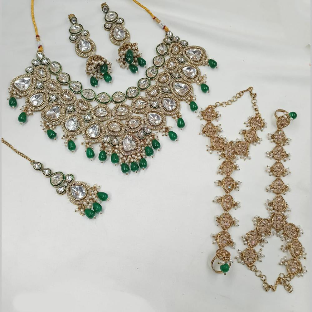 NAFJ Gold Plated Kundan Pearl And Beads Necklace Set