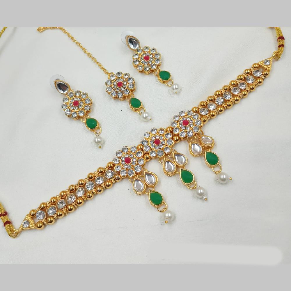 NAFJ Gold Plated Kundan And Pearl Choker Necklace Set