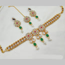 NAFJ Gold Plated Kundan And Pearl Choker Necklace Set 