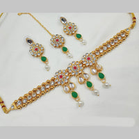 NAFJ Gold Plated Kundan And Pearl Choker Necklace Set 