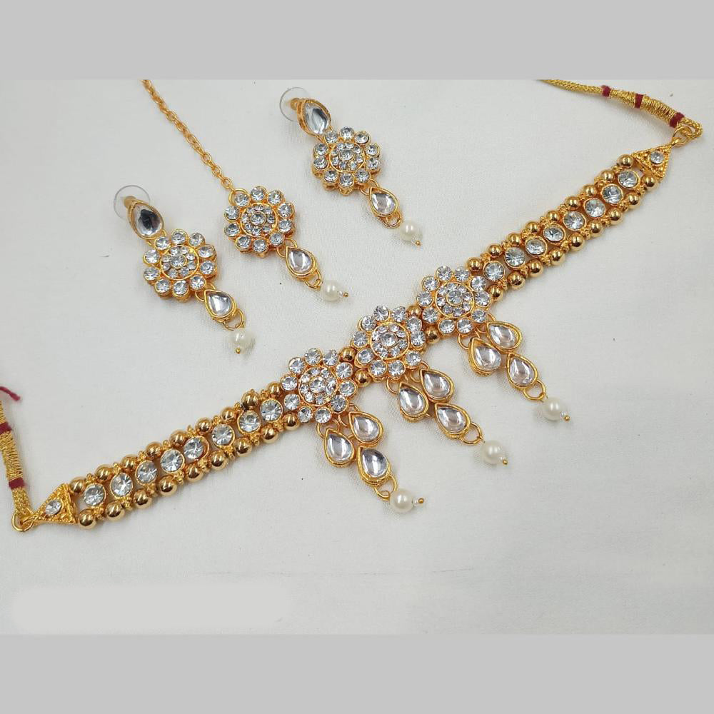 NAFJ Gold Plated Kundan And Pearl Choker Necklace Set