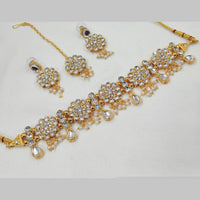 NAFJ Gold Plated Kundan And Pearl Choker Necklace Set