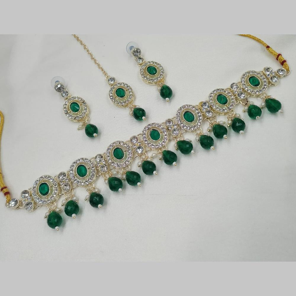 NAFJ Gold Plated Kundan And Austrian Pearl Choker Necklace Set