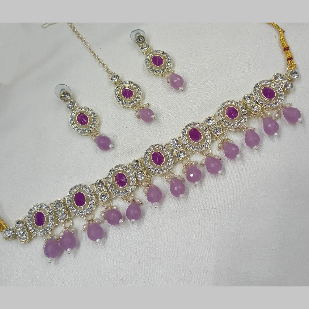 NAFJ Gold Plated Kundan And Austrian Pearl Choker Necklace Set