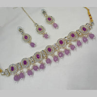 NAFJ Gold Plated Kundan And Austrian Pearl Choker Necklace Set