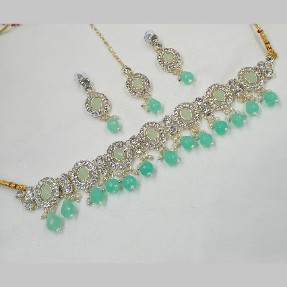 NAFJ Gold Plated Kundan And Austrian Pearl Choker Necklace Set