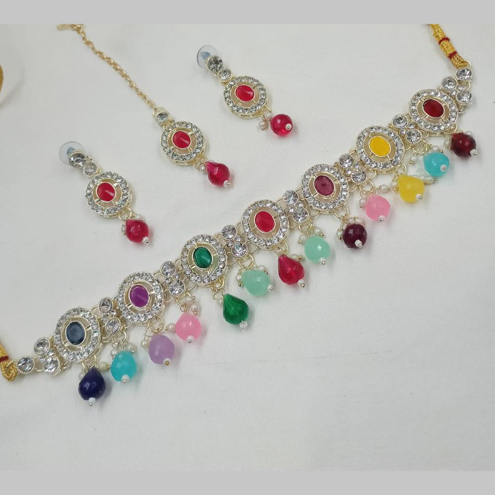 NAFJ Gold Plated Kundan And Austrian Pearl Choker Necklace Set