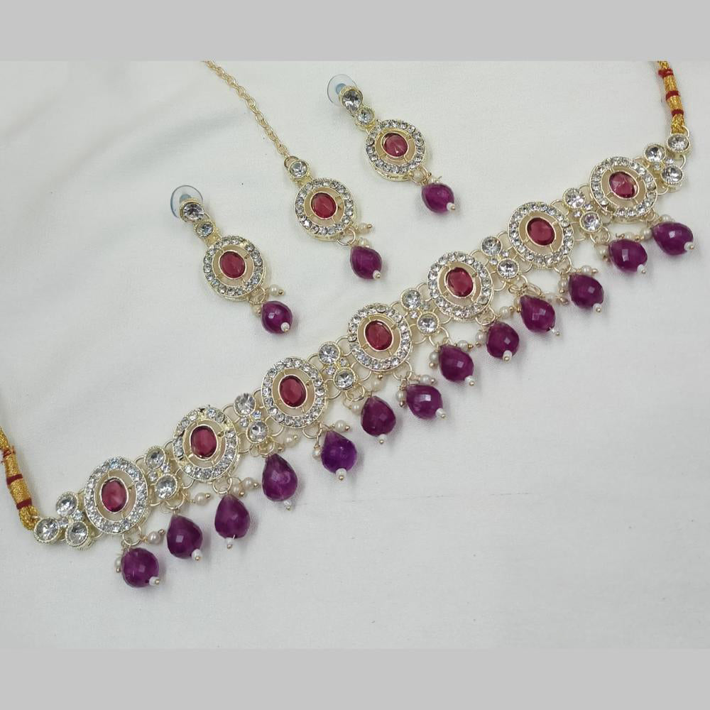 NAFJ Gold Plated Kundan And Austrian Pearl Choker Necklace Set