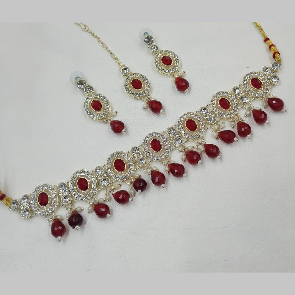 NAFJ Gold Plated Kundan And Austrian Pearl Choker Necklace Set