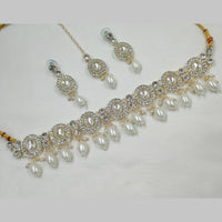 NAFJ Gold Plated Kundan And Austrian Pearl Choker Necklace Set