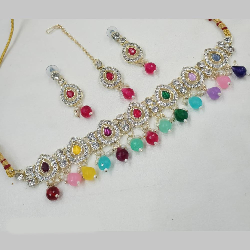 NAFJ Gold Plated Kundan And Austrian Pearl Choker Necklace Set