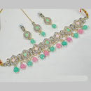 NAFJ Gold Plated Kundan And Austrian Pearl Choker Necklace Set