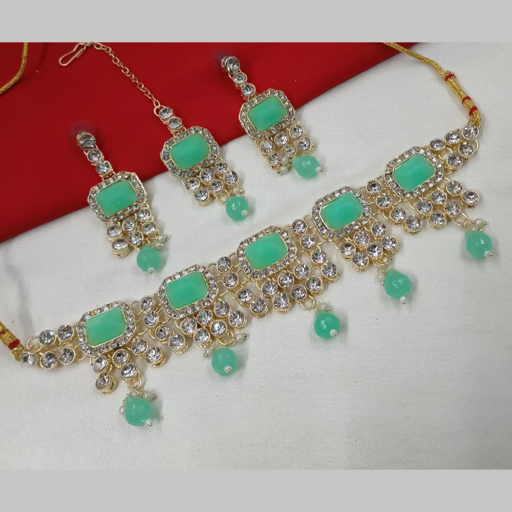 NAFJ Gold Plated Crystal And Austrian Pearl Choker Necklace Set
