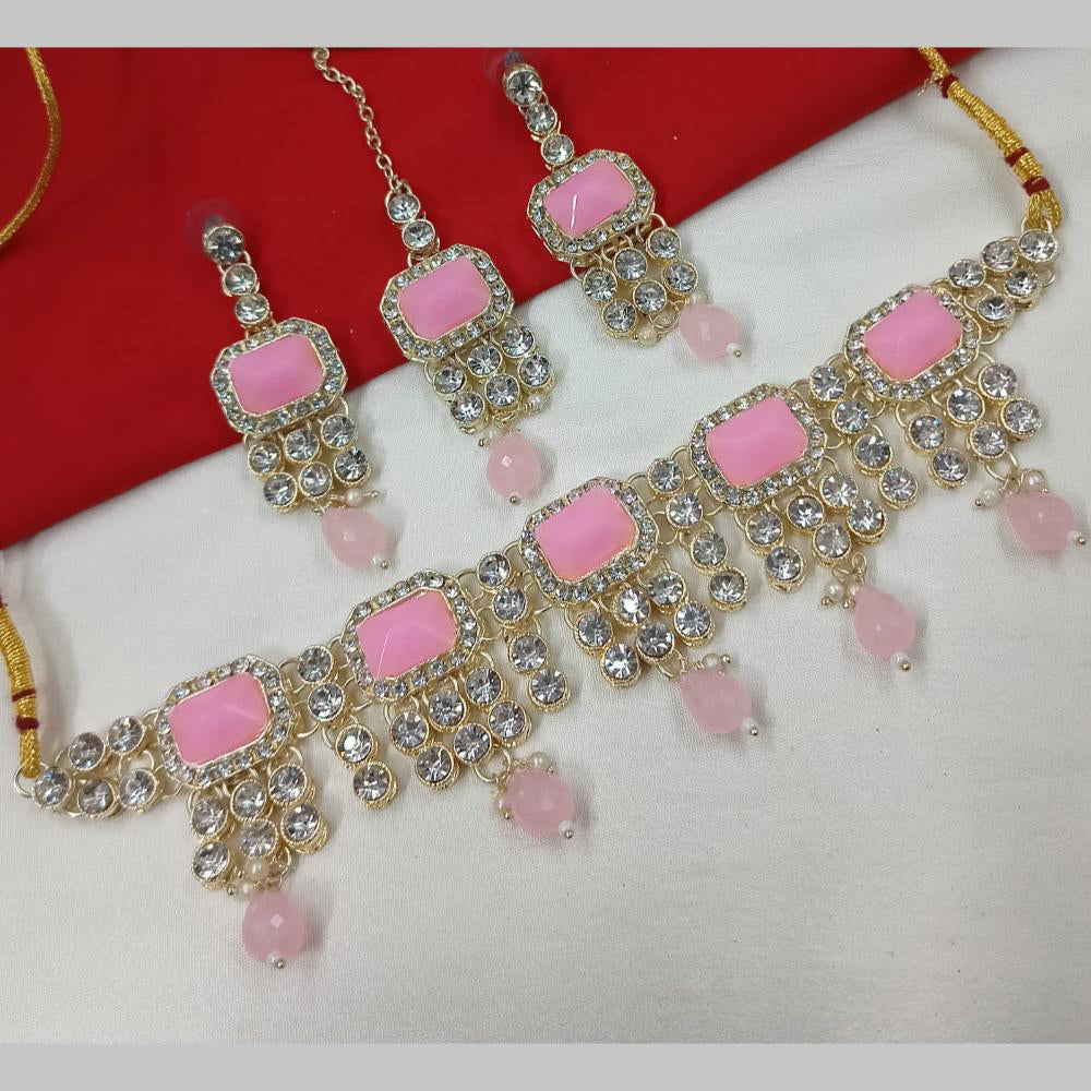 NAFJ Gold Plated Crystal And Austrian Pearl Choker Necklace Set