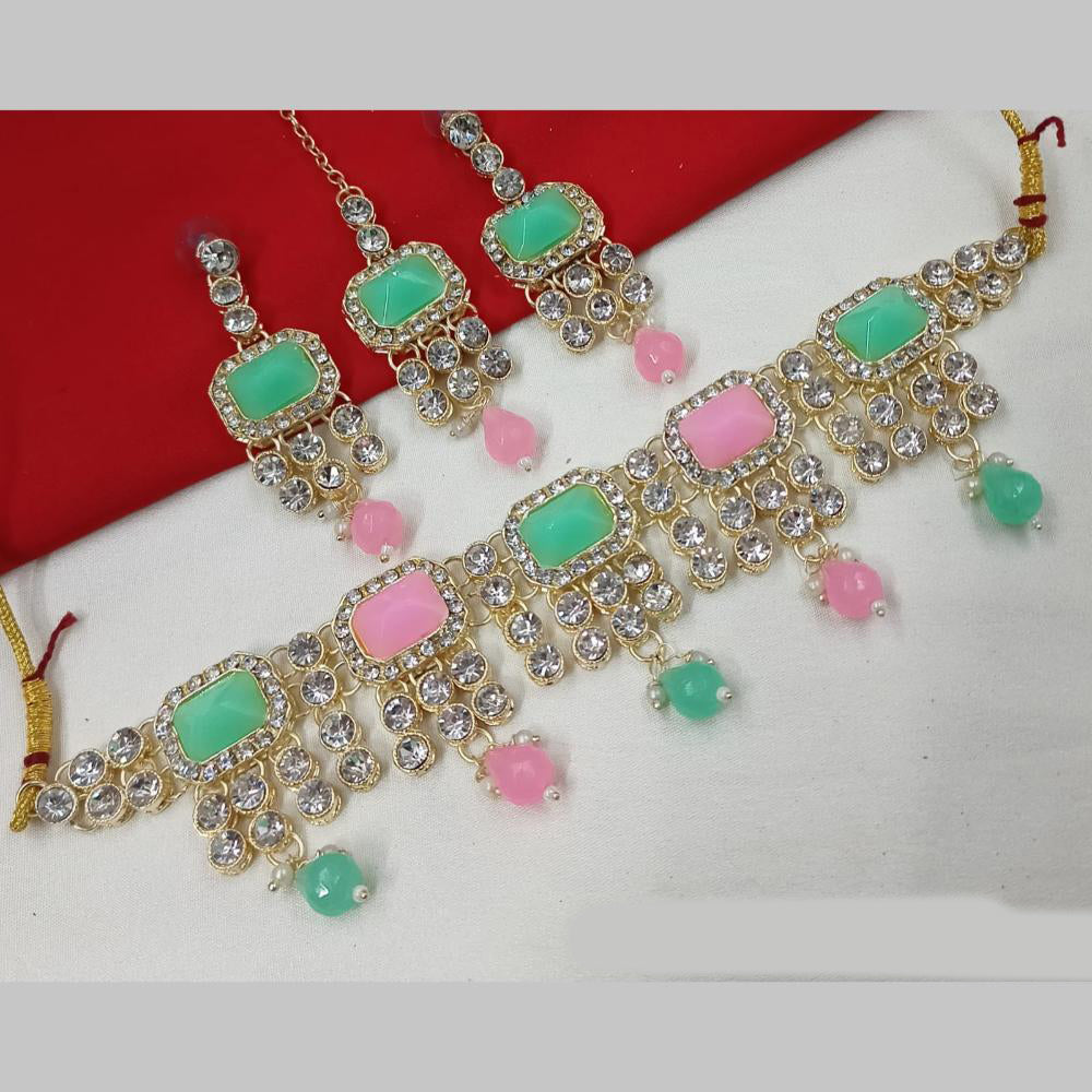 NAFJ Gold Plated Crystal And Austrian Pearl Choker Necklace Set