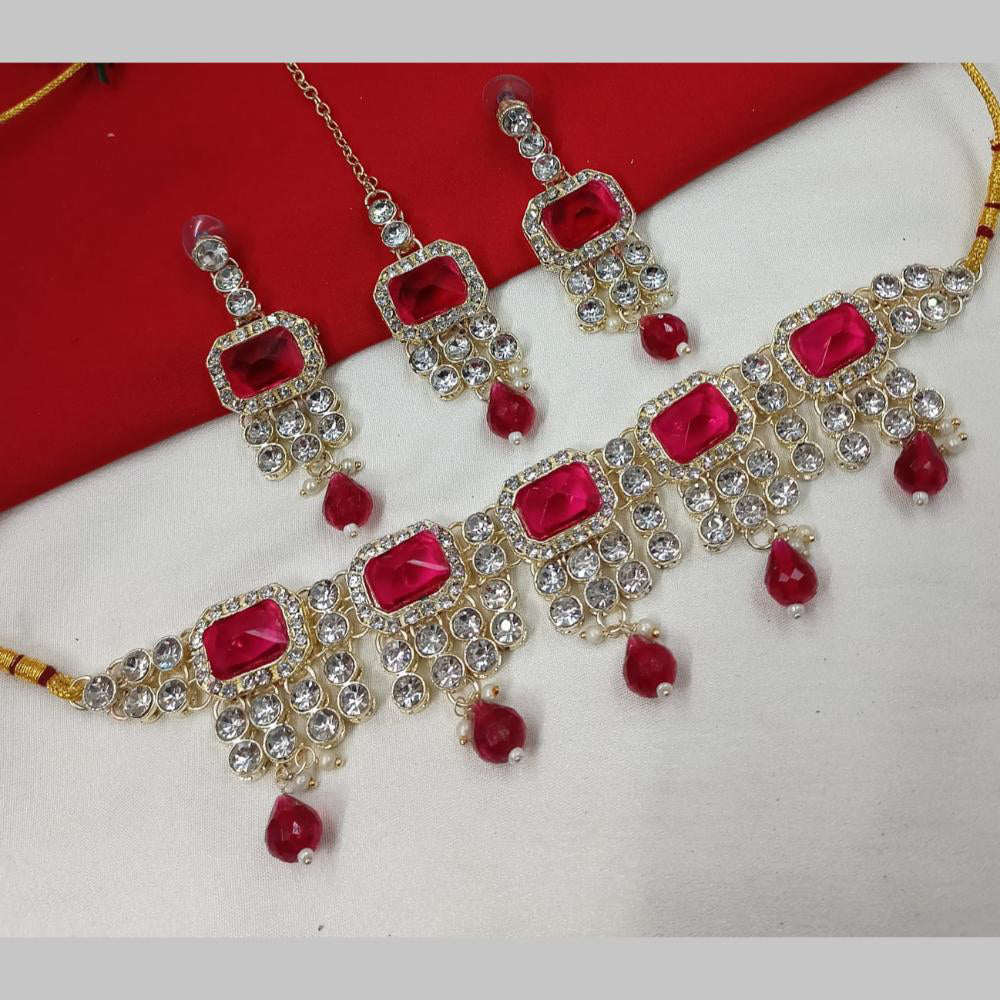 NAFJ Gold Plated Crystal And Austrian Pearl Choker Necklace Set