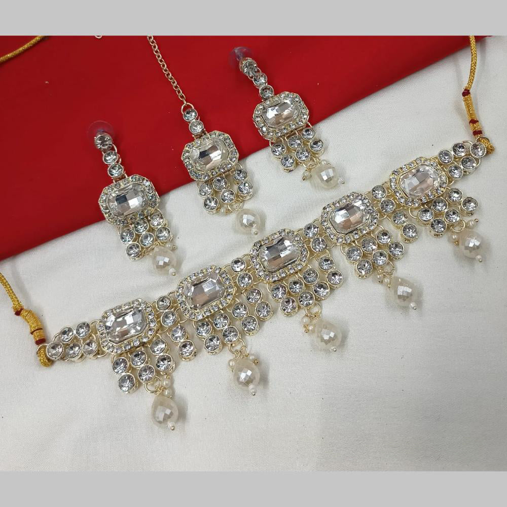 NAFJ Gold Plated Crystal And Austrian Pearl Choker Necklace Set