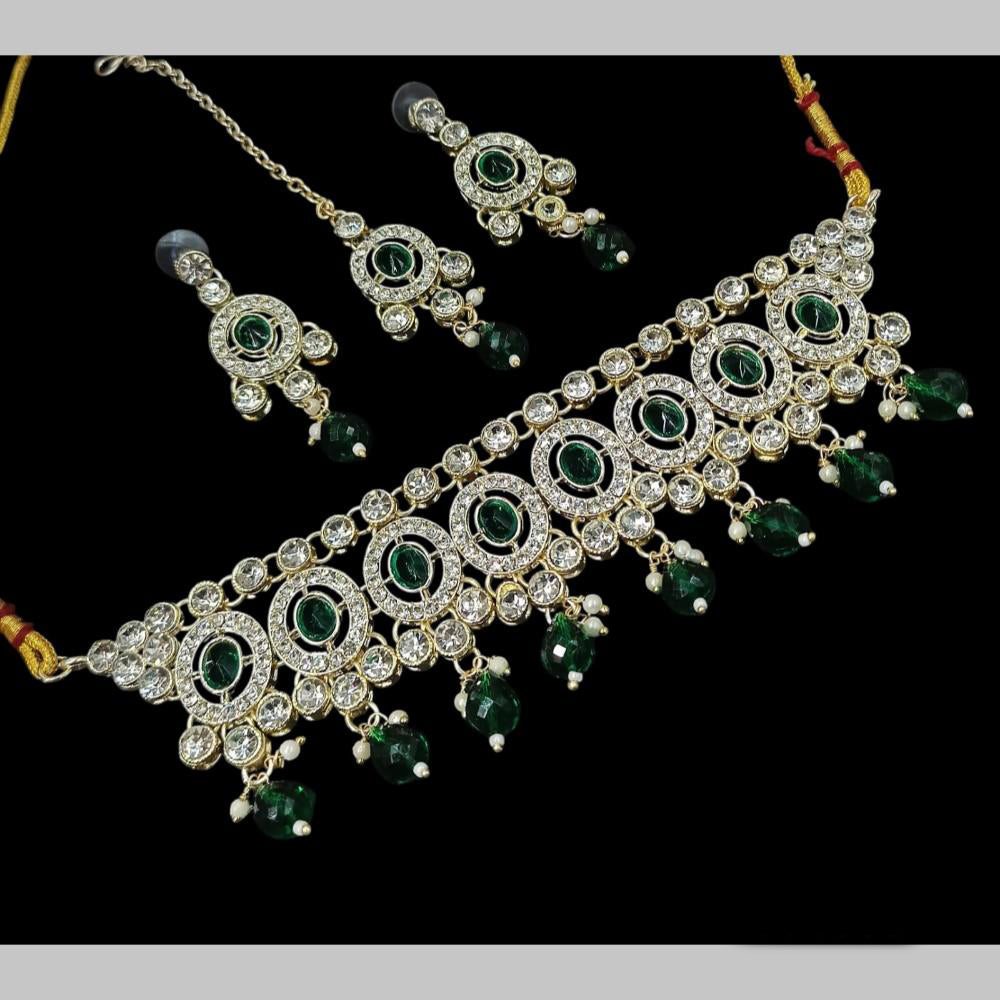 NAFJ Gold Plated Kundan And Austrian Pearl Choker Necklace Set