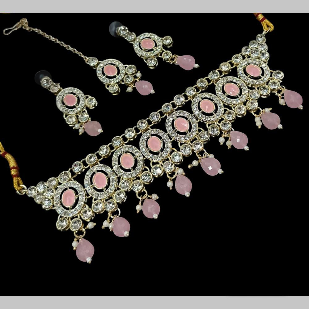 NAFJ Gold Plated Kundan And Austrian Pearl Choker Necklace Set
