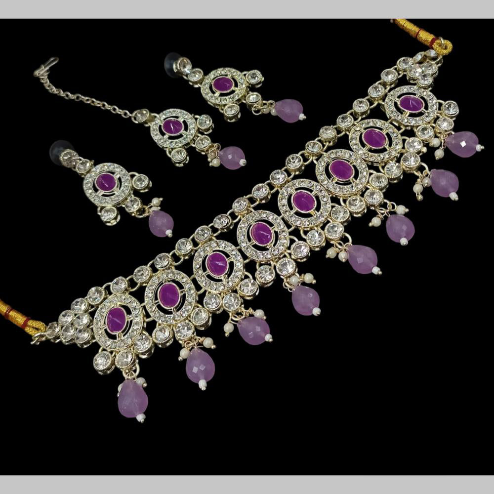 NAFJ Gold Plated Kundan And Austrian Pearl Choker Necklace Set