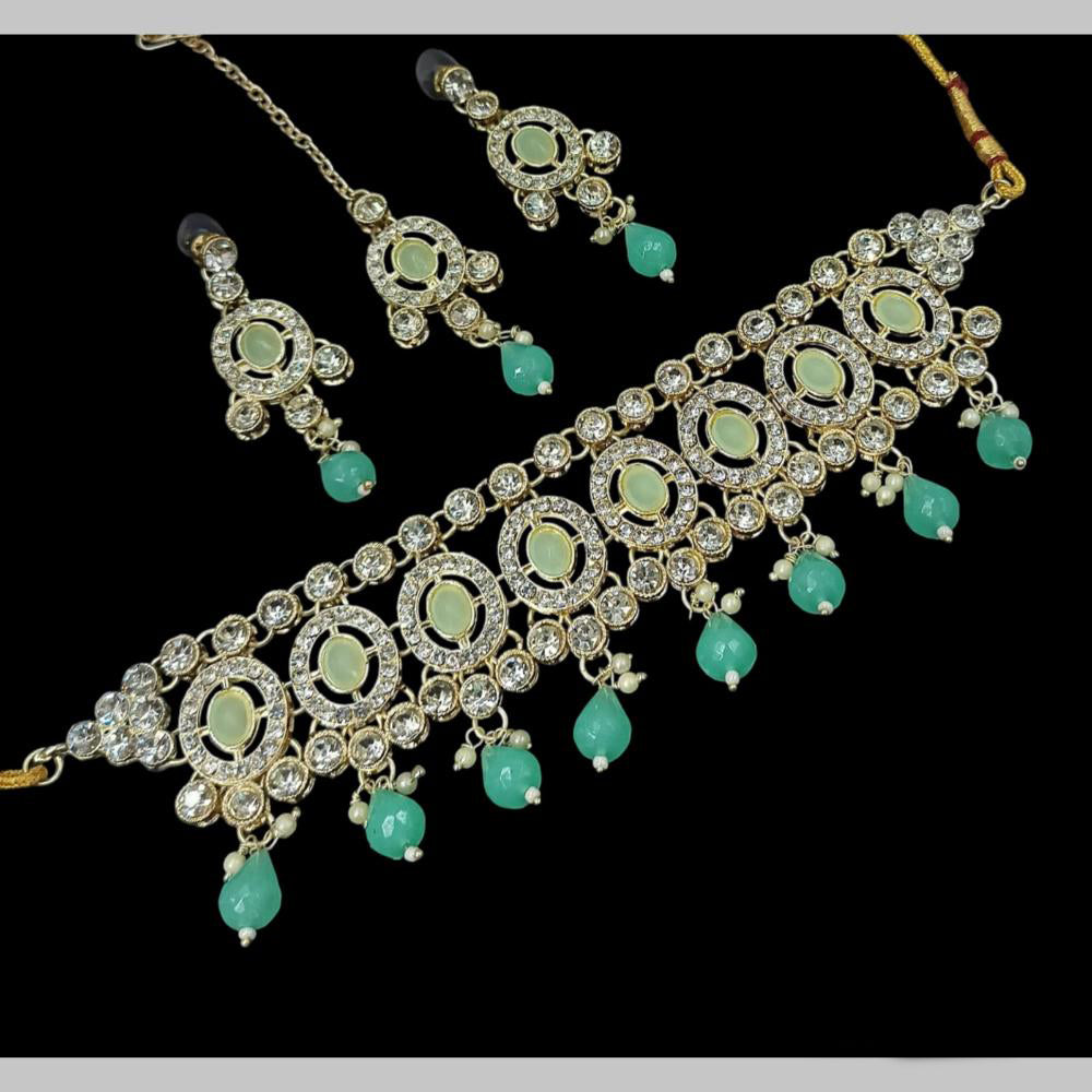 NAFJ Gold Plated Kundan And Austrian Pearl Choker Necklace Set