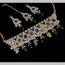 NAFJ Gold Plated Kundan And Austrian Pearl Choker Necklace Set