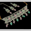NAFJ Gold Plated Kundan And Austrian Pearl Choker Necklace Set
